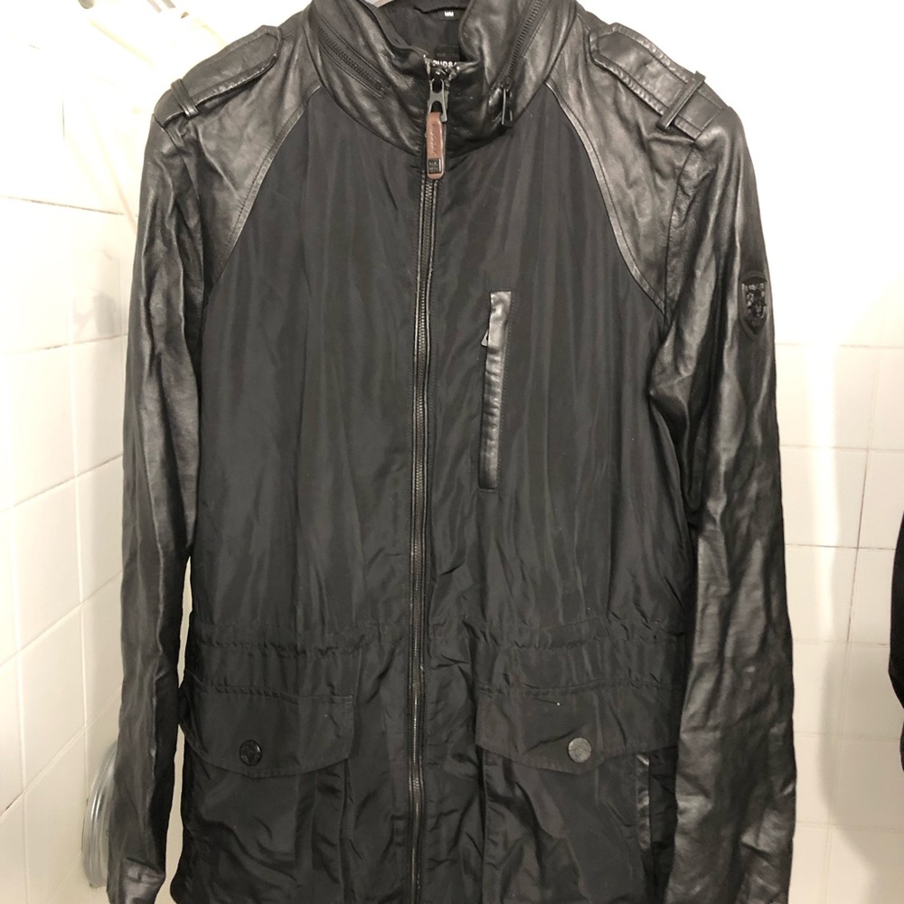Luxury limited edition RUDSAK Black Military Field Jacket with Leather Accents